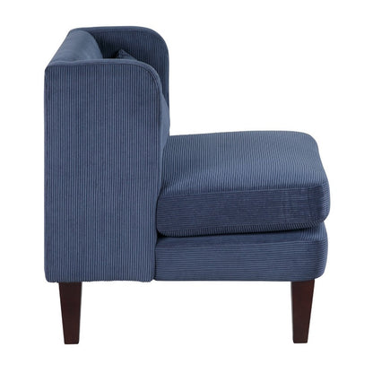 Feya Accent Chair w Lumbar Pillow, Channeled Blue Corduroy, Brown Legs
