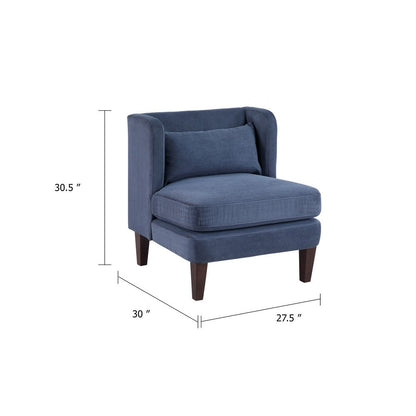 Feya Accent Chair w Lumbar Pillow, Channeled Blue Corduroy, Brown Legs