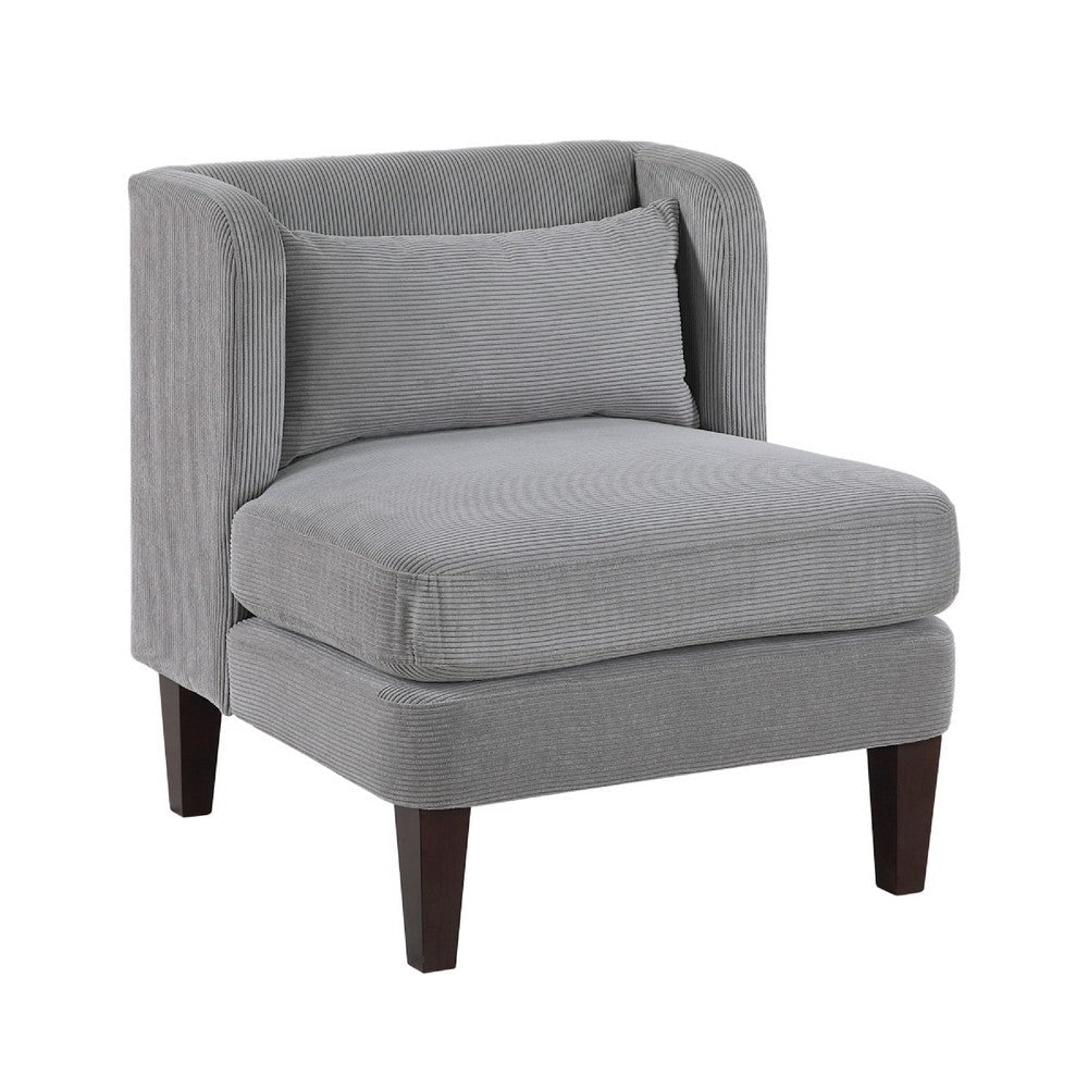 Feya Accent Chair w Pillow, Channeled Dark Gray Corduroy, Brown Legs