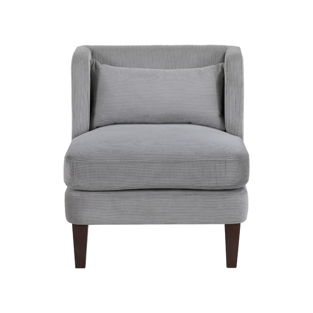 Feya Accent Chair w Pillow, Channeled Dark Gray Corduroy, Brown Legs