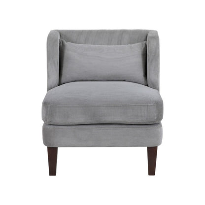 Feya Accent Chair w Pillow, Channeled Dark Gray Corduroy, Brown Legs