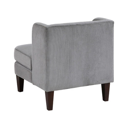 Feya Accent Chair w Pillow, Channeled Dark Gray Corduroy, Brown Legs