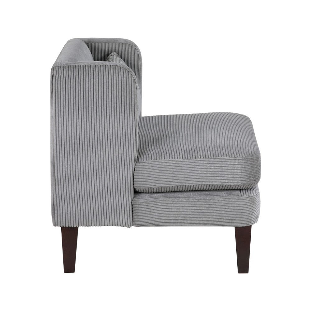 Feya Accent Chair w Pillow, Channeled Dark Gray Corduroy, Brown Legs