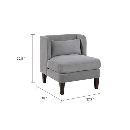 Feya Accent Chair w Pillow, Channeled Dark Gray Corduroy, Brown Legs