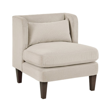 Feya Accent Chair w Pillow, Channeled Taupe Brown Corduroy, Brown Legs