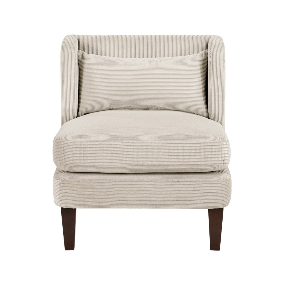 Feya Accent Chair w Pillow, Channeled Taupe Brown Corduroy, Brown Legs