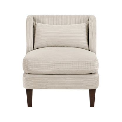 Feya Accent Chair w Pillow, Channeled Taupe Brown Corduroy, Brown Legs
