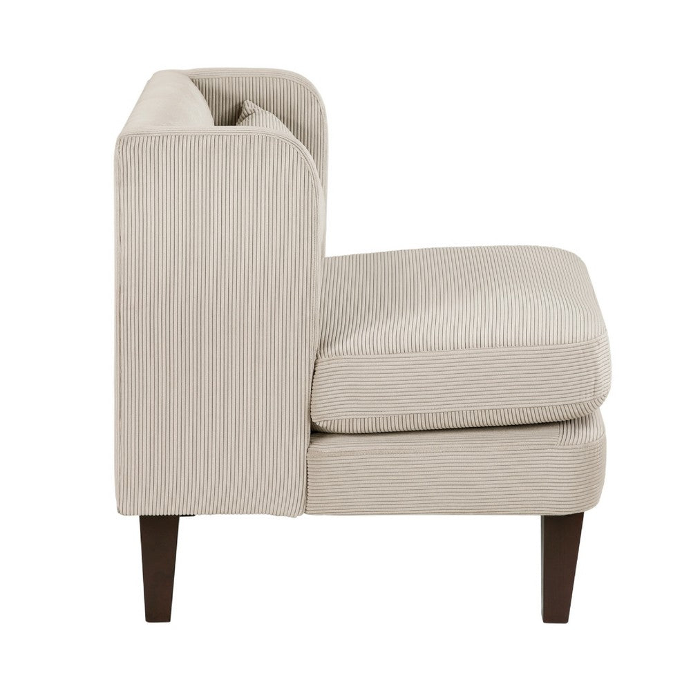 Feya Accent Chair w Pillow, Channeled Taupe Brown Corduroy, Brown Legs