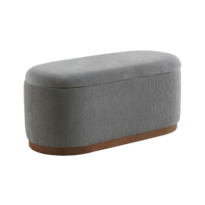 Sio Storage Bench, Ribbed Gray Corduroy, 43 Inch Walnut Brown Wood