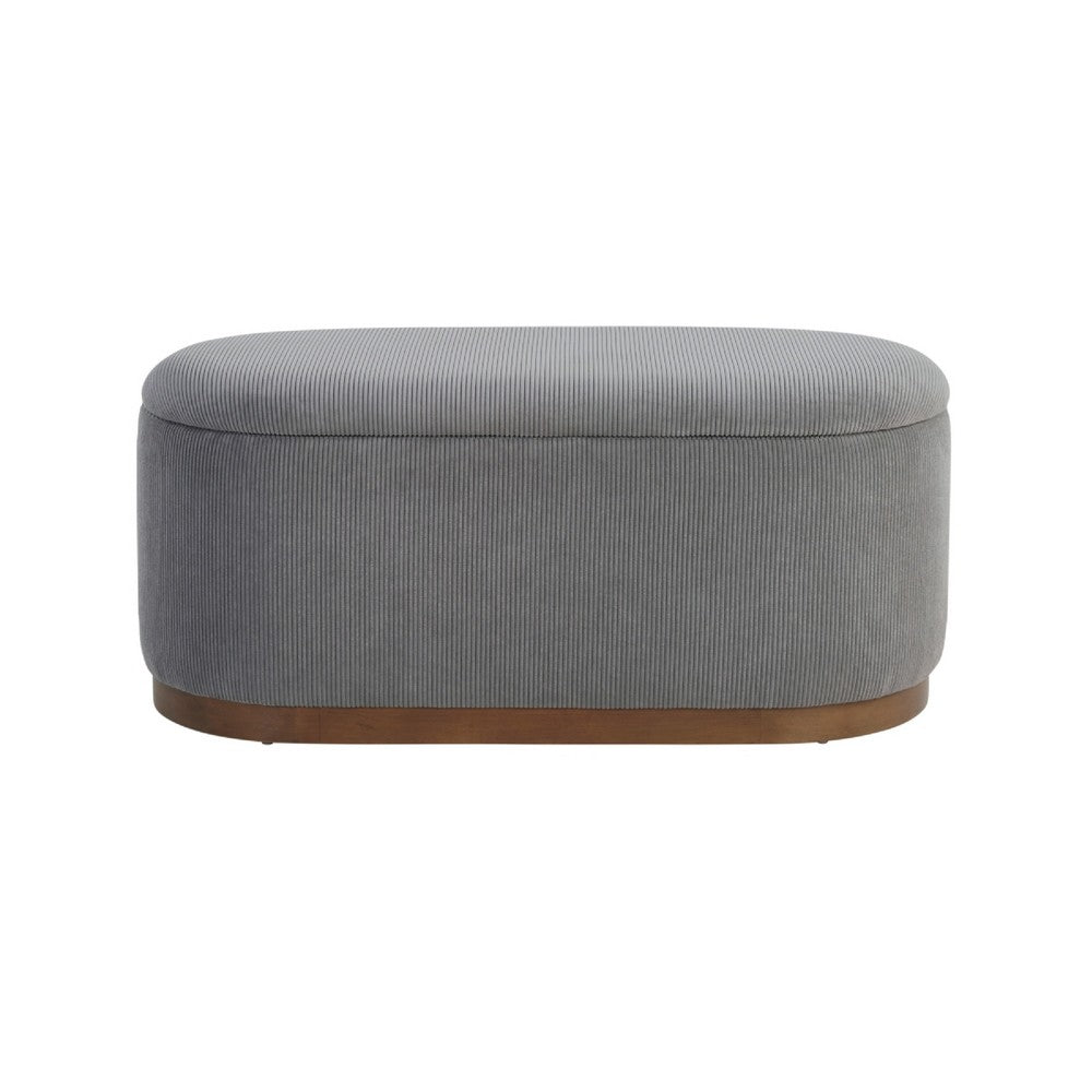 Sio Storage Bench, Ribbed Gray Corduroy, 43 Inch Walnut Brown Wood