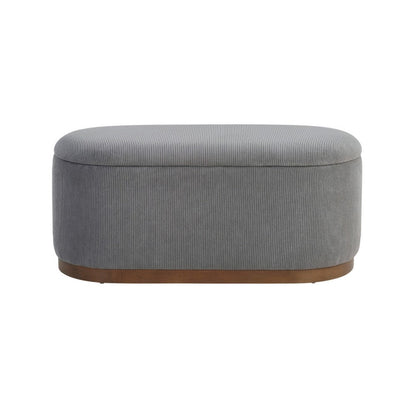 Sio Storage Bench, Ribbed Gray Corduroy, 43 Inch Walnut Brown Wood