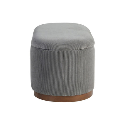 Sio Storage Bench, Ribbed Gray Corduroy, 43 Inch Walnut Brown Wood