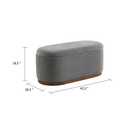 Sio Storage Bench, Ribbed Gray Corduroy, 43 Inch Walnut Brown Wood