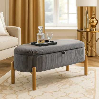 Fian Storage Bench w Lift Top, Natural Brown Legs