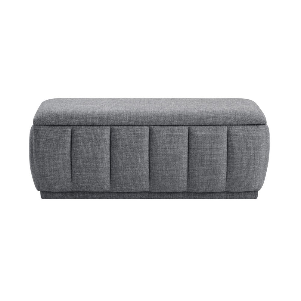 Jia Storage Bench, Wide Channel Tufted Gray Polyester 47 Inch
