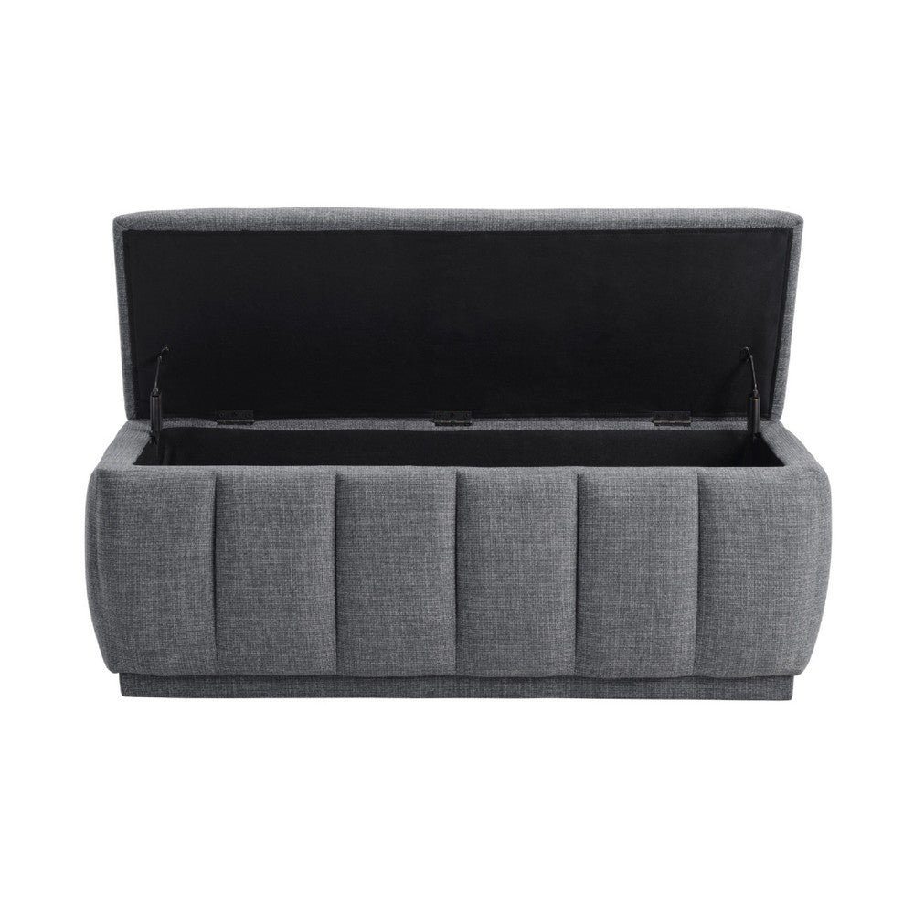 Jia Storage Bench, Wide Channel Tufted Gray Polyester 47 Inch