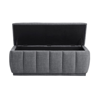 Jia Storage Bench, Wide Channel Tufted Gray Polyester 47 Inch