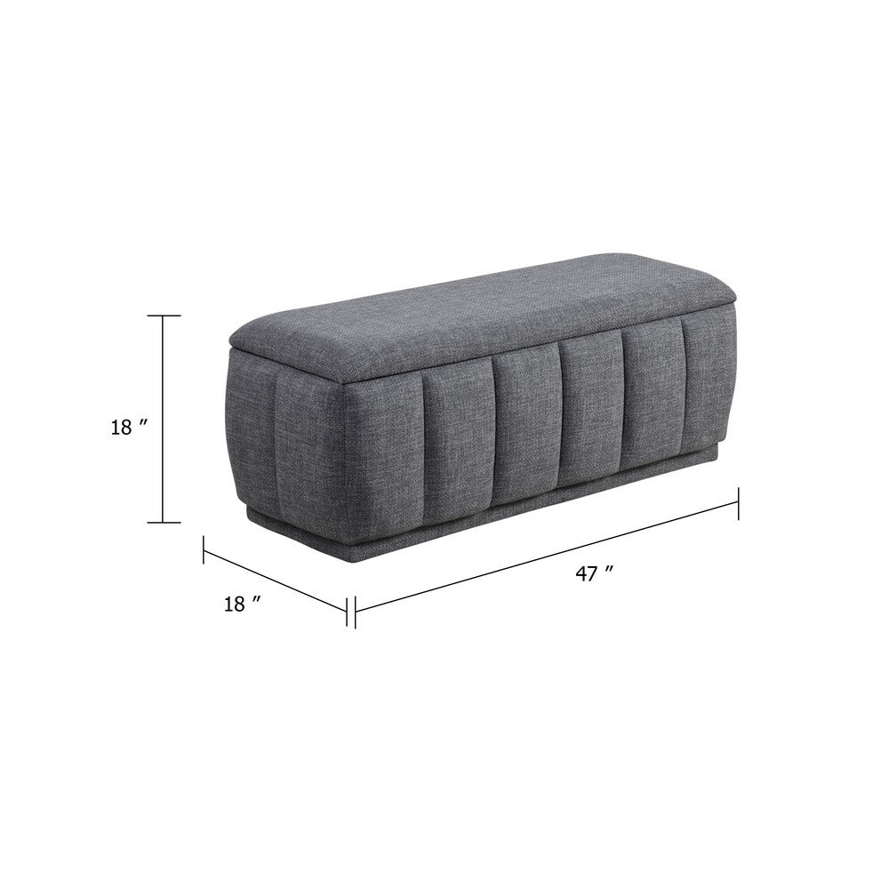 Jia Storage Bench, Wide Channel Tufted Gray Polyester 47 Inch
