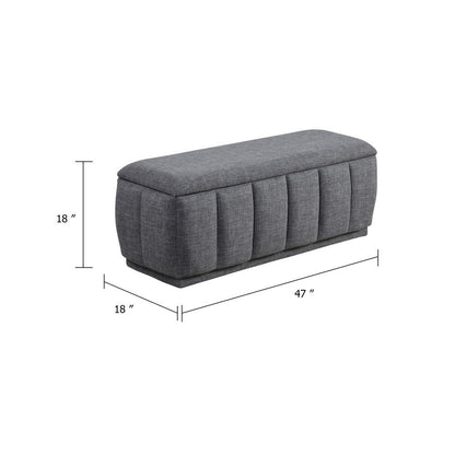 Jia Storage Bench, Wide Channel Tufted Gray Polyester 47 Inch