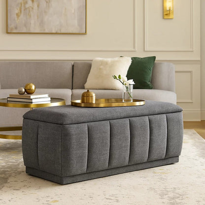 Jia Storage Bench, Wide Channel Tufted Gray Polyester 47 Inch