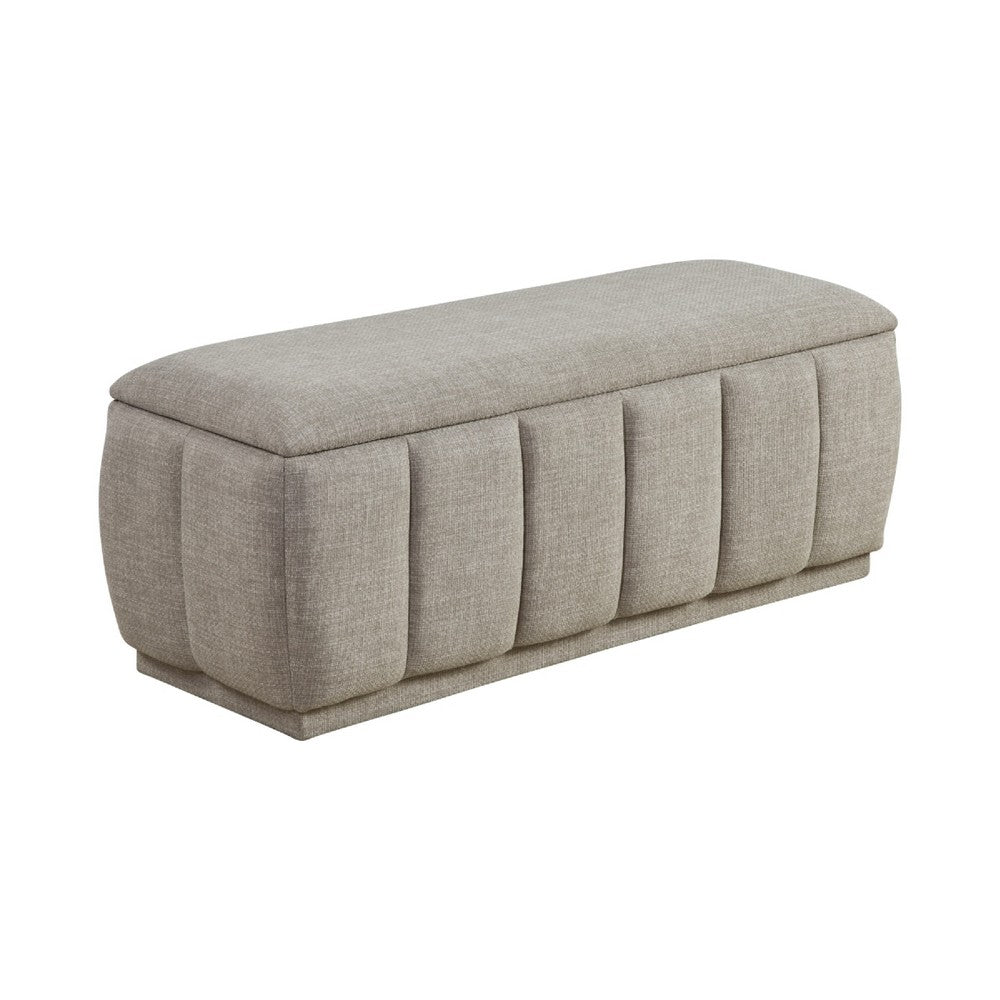 Jia Storage Bench, Wide Channel Tufted Taupe Polyester 47 Inch
