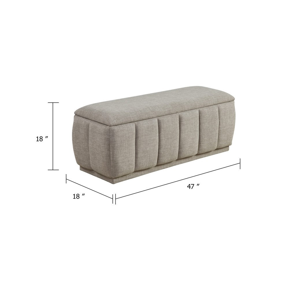 Jia Storage Bench, Wide Channel Tufted Taupe Polyester 47 Inch
