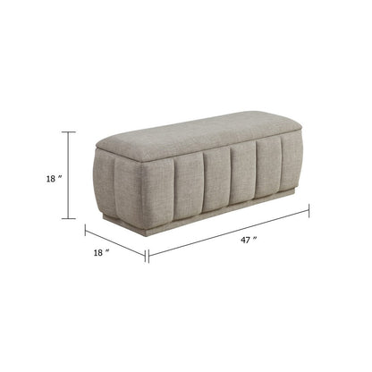 Jia Storage Bench, Wide Channel Tufted Taupe Polyester 47 Inch