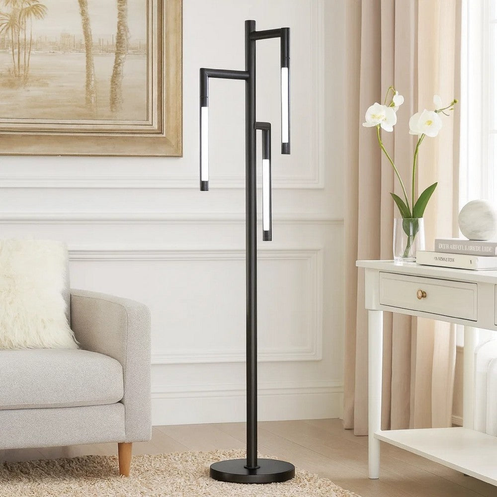 Modern Floor Lamp with Rotating LED Arms and Dimmer, 72 Inch Black