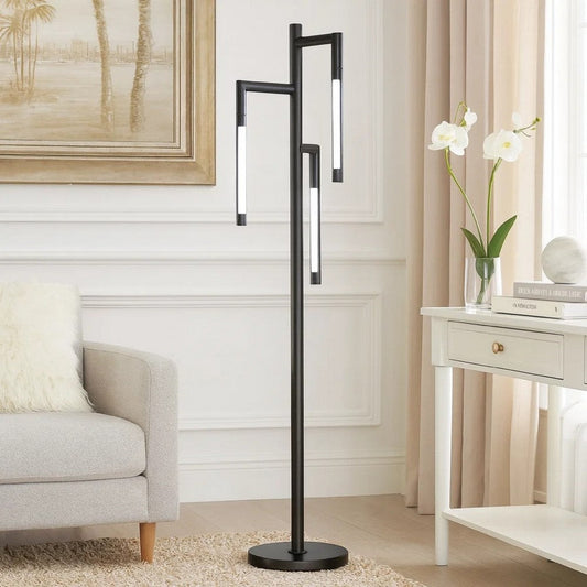 Modern Floor Lamp with Rotating LED Arms and Dimmer, 72 Inch Black