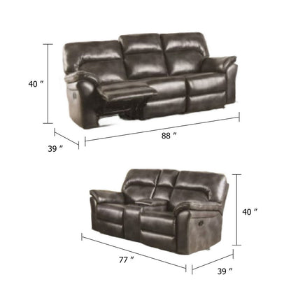 Josy 2pc Manual Reclining Sofa and Loveseat Set, Dark Gray Faux Leather