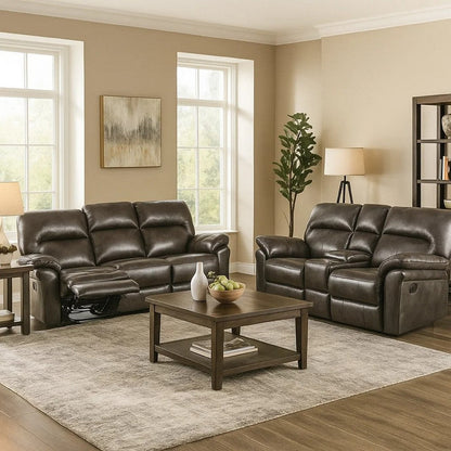 Josy Manual Recliner Loveseat with Console, Dark Gray Faux Leather, 77 Inch
