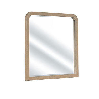 Tanya Dresser Mirror, Beveled Curved Edge, Natural Brown Wood 40x46