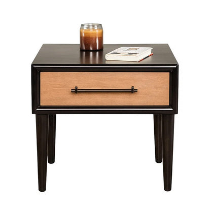 Lucas Side End Table, 1 Drawer, Brown, Black Solid Rubberwood, 24 Inch