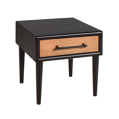 Lucas Side End Table, 1 Drawer, Brown, Black Solid Rubberwood, 24 Inch