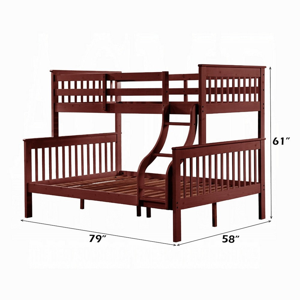 Rita Twin over Full Bunk Bed, Slatted Frame, Fixed Ladder, Gray and Brown