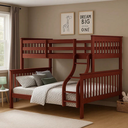 Rita Twin over Full Bunk Bed, Slatted Frame, Fixed Ladder, Gray and Brown