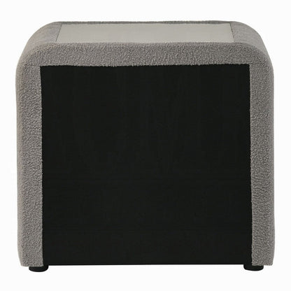 Kery Nightstand, 2 Drawers, Glass Top, Gray Teddy Sherpa Upholstery