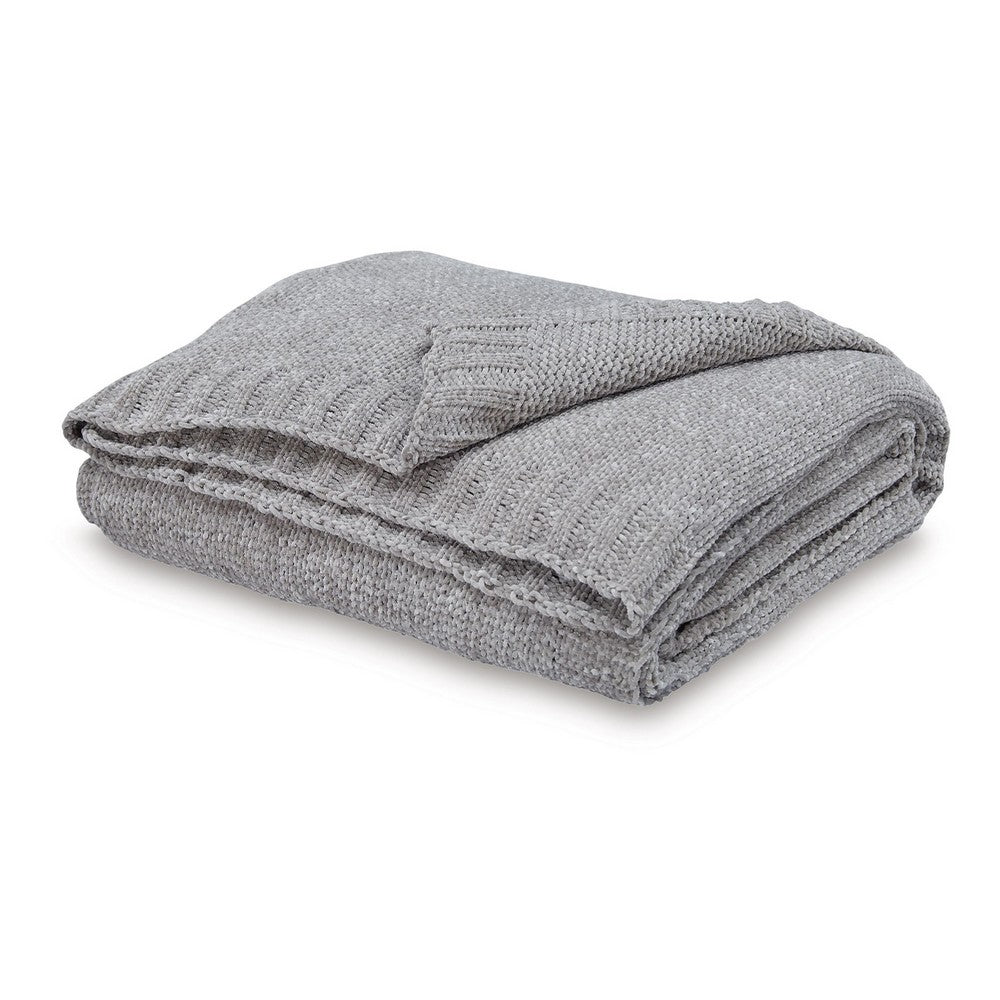 Tela Throw Blanket Set of 3, Machine Knitted, Textured Gray Polyester