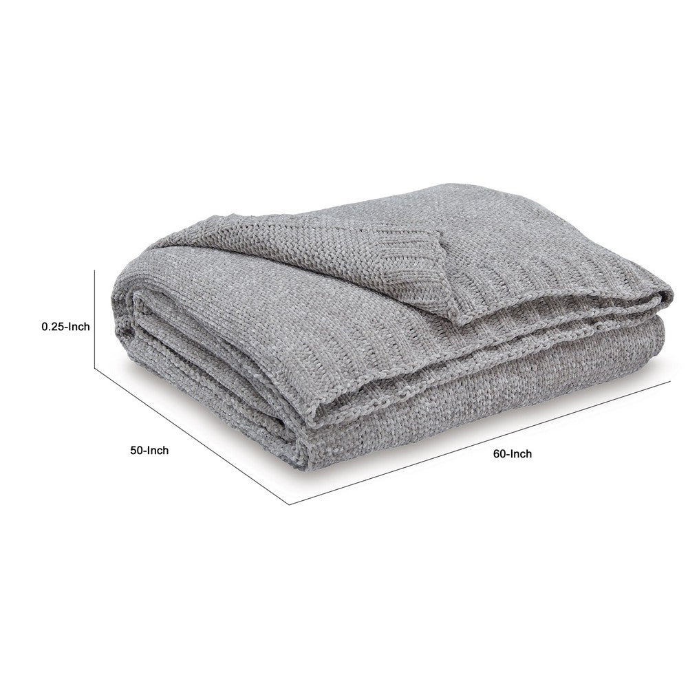 Tela Throw Blanket Set of 3, Machine Knitted, Textured Gray Polyester