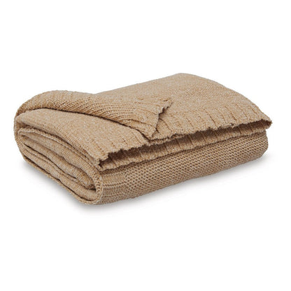 Tela Throw Blanket Set of 3, Machine Knitted, Textured Gold Polyester