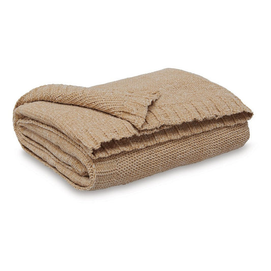Tela Throw Blanket Set of 3, Machine Knitted, Textured Gold Polyester