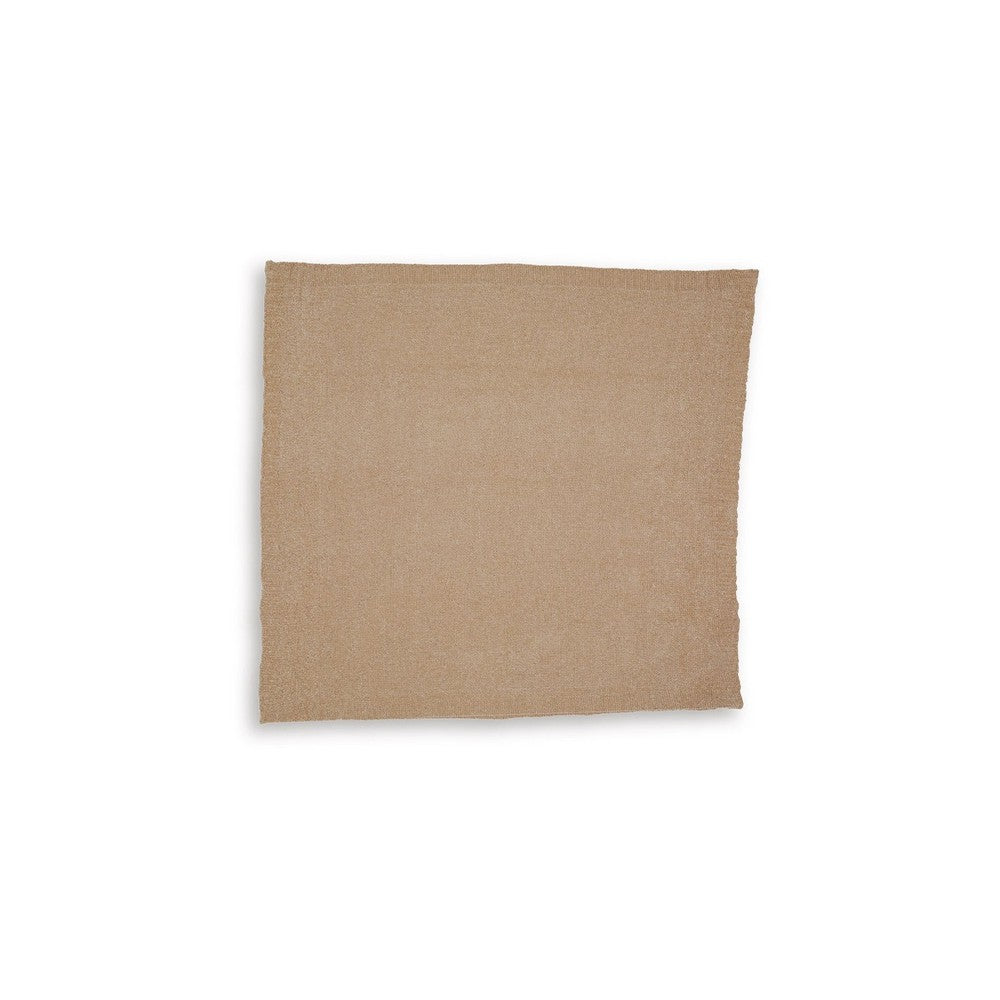 Tela Throw Blanket Set of 3, Machine Knitted, Textured Gold Polyester