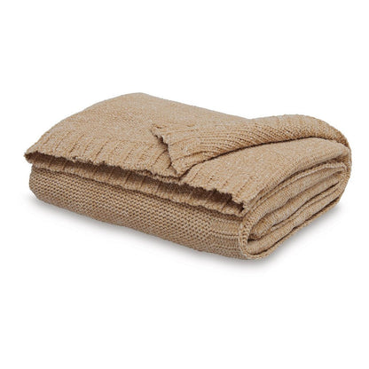 Tela Throw Blanket Set of 3, Machine Knitted, Textured Gold Polyester