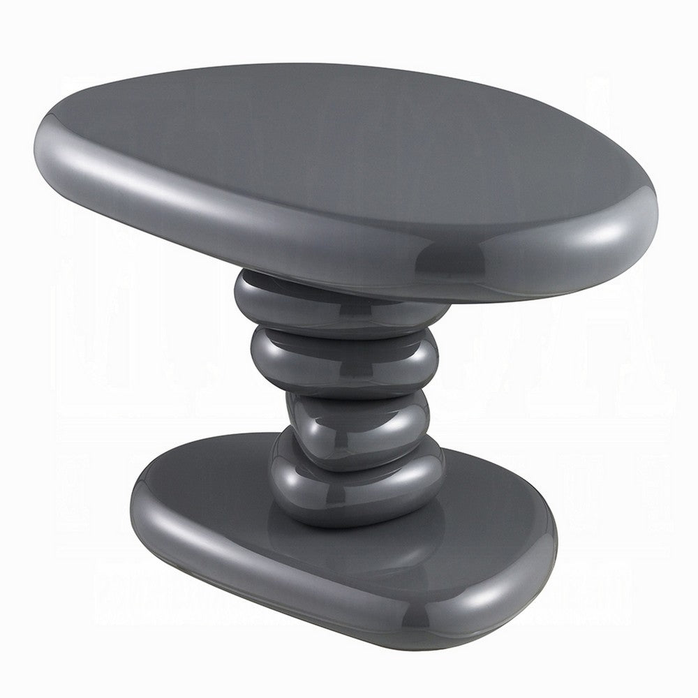 Fory End Table, 22 Inch Asymmetric Stacked Pebble Base, High Gloss Gray