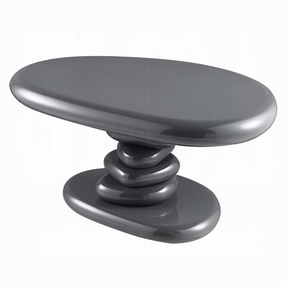 Fory End Table, 30 Inch Asymmetric Stacked Pebble Base, High Gloss Gray