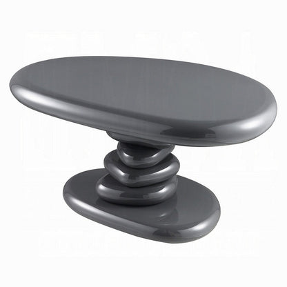 Fory End Table, 30 Inch Asymmetric Stacked Pebble Base, High Gloss Gray