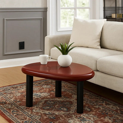 Endy End Table, 21 Inch Asymmetric Red High Gloss, 3 Round Metal Legs
