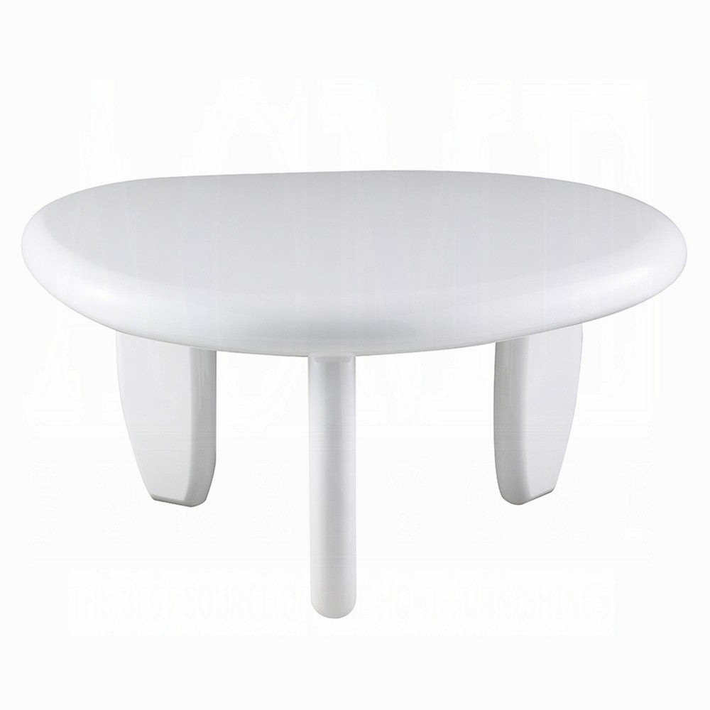 Vayu End Table, 30 Inch Asymmetric, Tri Pebble Legs, High Gloss White