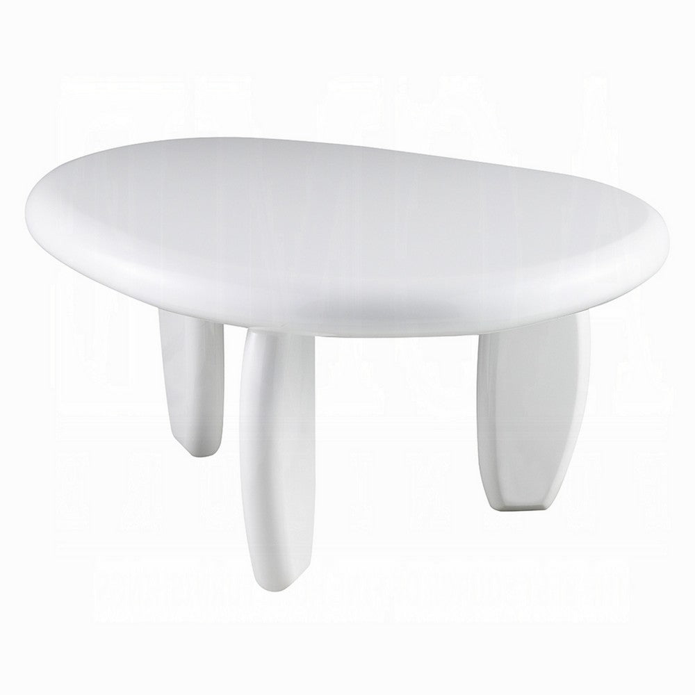 Vayu End Table, 30 Inch Asymmetric, Tri Pebble Legs, High Gloss White