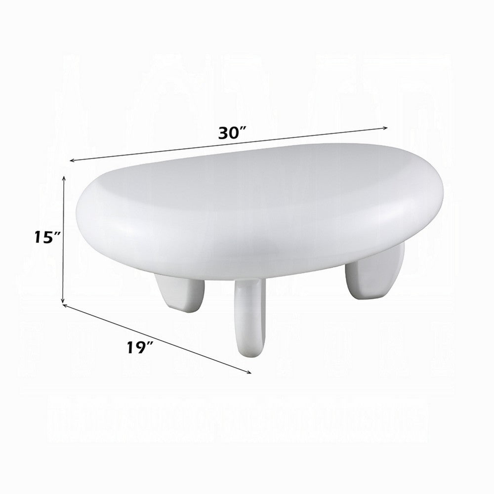 Vayu End Table, 30 Inch Asymmetric, Tri Pebble Legs, High Gloss White